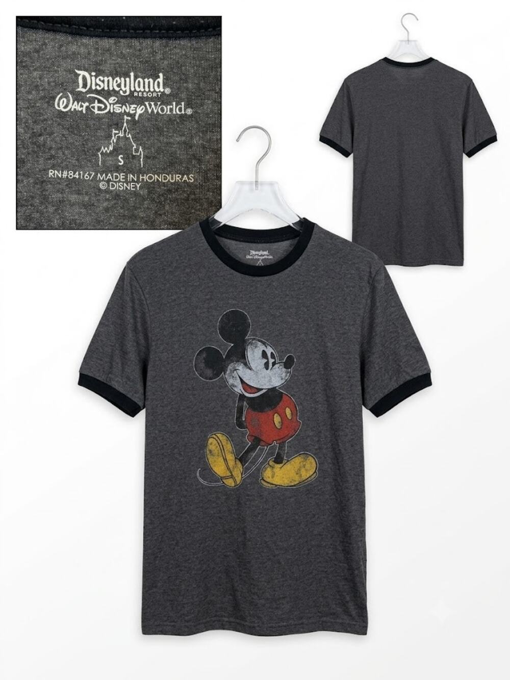 Disney Parks Vintage Mickey Mouse Ringer T-Shirt – Gray/Black Graphic Tee